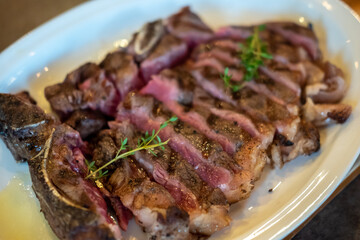 Medium rare meat on plate