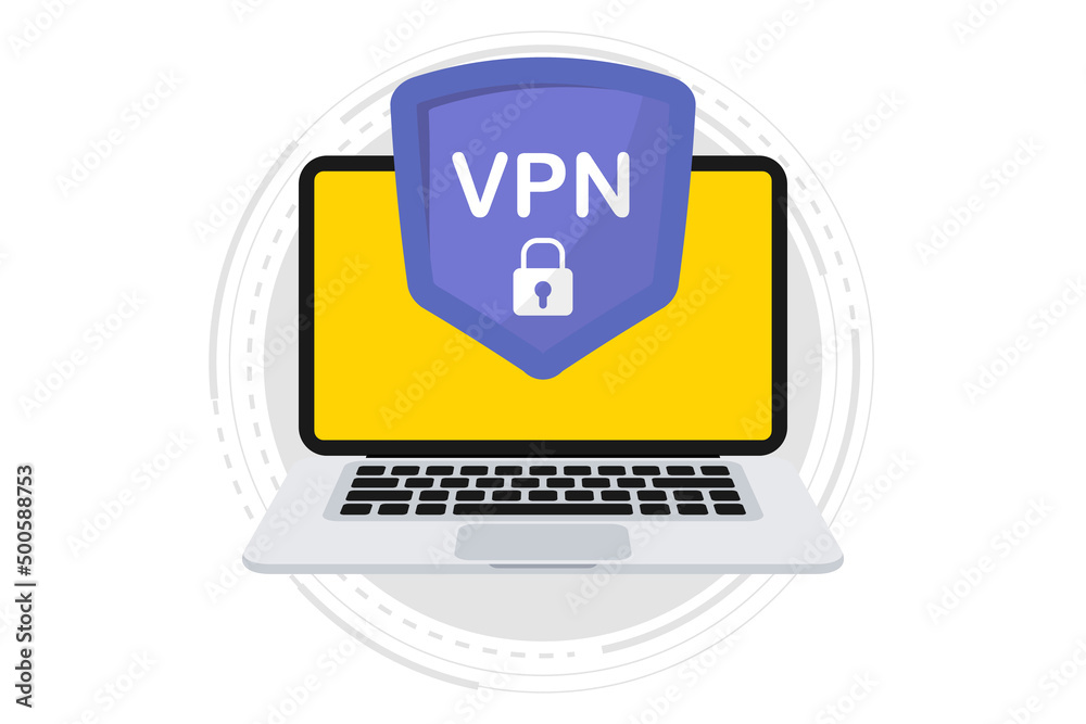 Aufkleber VPN service. Laptop with secure VPN connection concept. Virtual private network. Cyber security, secure web traffic, data protection. Internet security software for computers