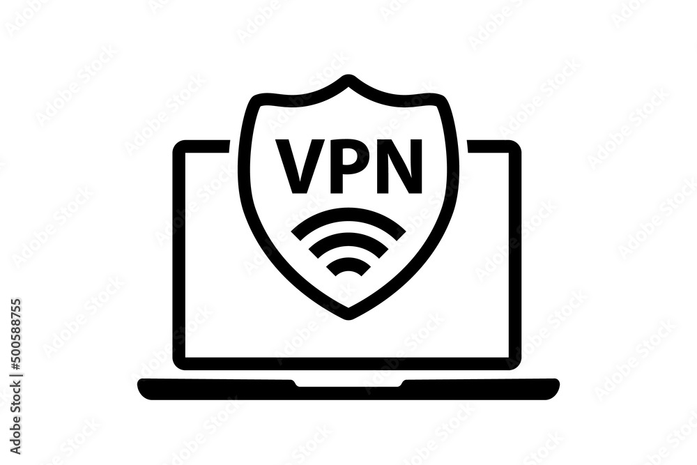 Aufkleber VPN service. Laptop with secure VPN connection concept. Virtual private network. Cyber security, secure web traffic, data protection. Internet security software for computers