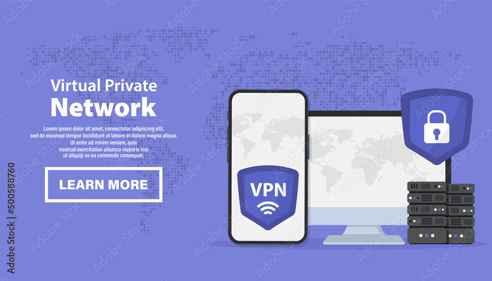 Fototapete VPN service. Laptop with secure VPN connection concept. Virtual private network. Cyber security, secure web traffic, data protection. Internet security software for computers