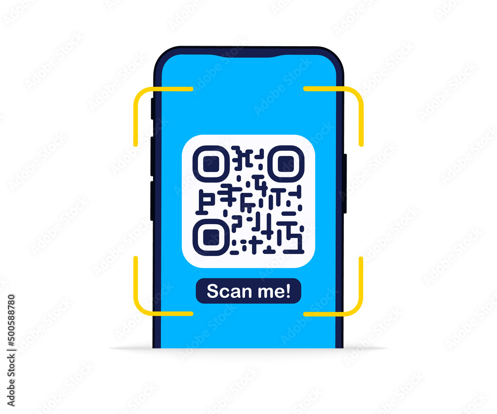 Poster QR Code. Scanning qr code, barcode with smartphone. Contactless payment. Can use for, landing page, template, ui, web, mobile app, banner, flyer. Scan me. Qr Verification Concept. Vector illustration