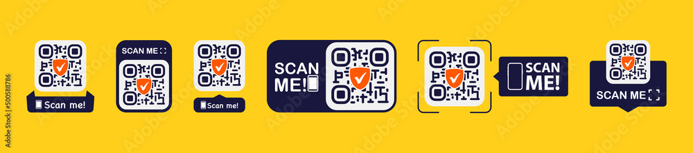 Leinwandbilder set of qr codes with scan me inscription with phone. qr code for payment, e-wallet, web, mobile app.