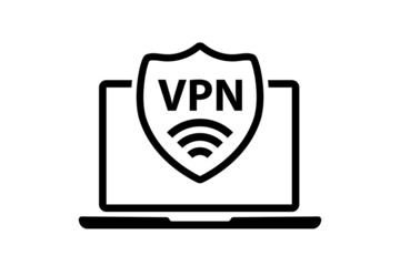 VPN service. Laptop with secure VPN connection concept. Virtual private network. Cyber security, secure web traffic, data protection. Internet security software for computers