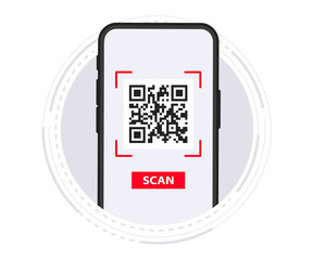 QR Code. Scanning qr code, barcode with smartphone. Contactless payment. Can use for, landing page, template, ui, web, mobile app, banner, flyer. Scan me. Qr Verification Concept. Vector illustration