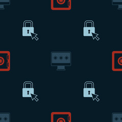 Fototapeta na wymiar Set Safe, Monitor with password and Lock on seamless pattern. Vector