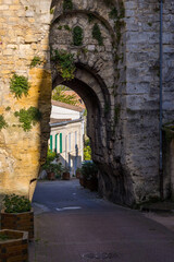 Fototapeta na wymiar Porte du Port, reste de l'enceinte fortifiée de Bourg (Nouvelle-Aquitaine, France)