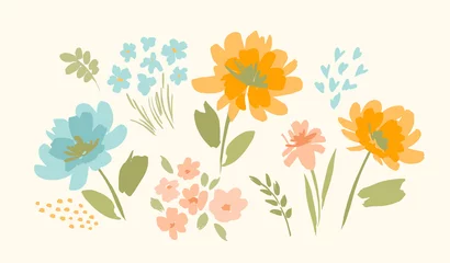 Stof per meter Set of floral design elements. Leaves, flowers, grass, branches. Vector © Nadia Grapes