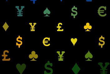 Dark blue, yellow vector background with cards signs.