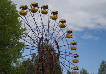 Abandoned ferris wheel in amusement park in Pripyat, Chernobyl area