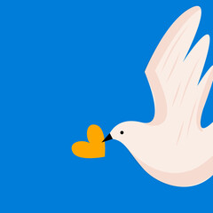 Dove of peace. Flying bird with an branch in beak. Peace and love, freedom, no war concept.