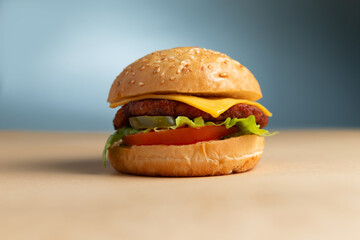 Perfect burger classic burger american cheeseburger with cheese, bacon, tomato and lettuce.