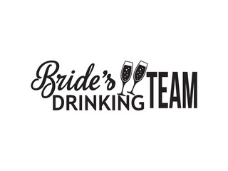 Hen Party Bachelorette vector element for cards, t-shirts, stickers, invitations. Text sign Bride's drinking team Pink with champagne glasses. Photo booth prop stick.