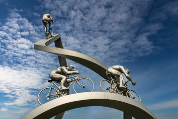 sculpture for the tour de france in Ger on a motorway rest area . Victory