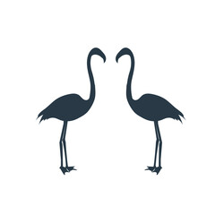 A couple of flamingo birds in love stock illustration on white background. Vector silhouette flamingo love talk