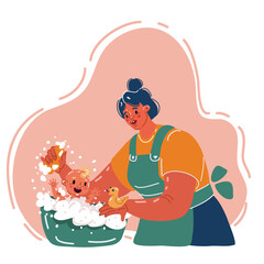 Vector illustration of little boy washed by mother. Protection against infections and viruses.