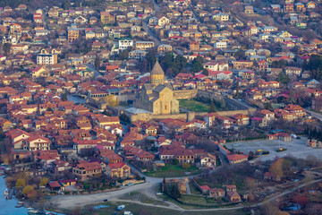Panoramic view of the old city Mtskheta and Svetitskhoveli Cathedral, Mtskheta