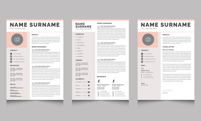 Peach Resume Layout Set, Professional Resume and Cover Letter Layout with cv Accents