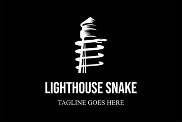 Vintage Lighthouse Beacon with Anaconda Snake Logo Design Vector