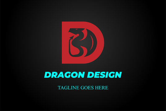 Simple Red Initial Letter D for Dragon Serpent Snake Silhouette Logo Design Vector