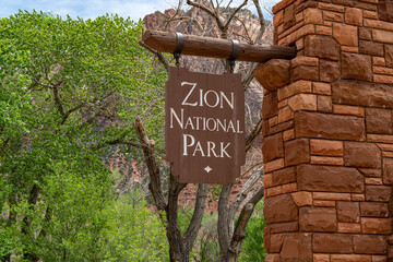 Springdale, UT, USA - 04.22.2022
- Entrance to Zion National Park on a spring day
