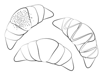 Set Croissants coloring vector illustration