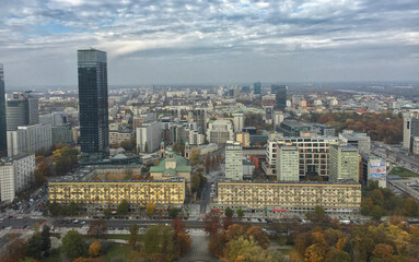 Fototapeta premium Panoramic View of Warsaw from the Top of the Palace of Culture and Science