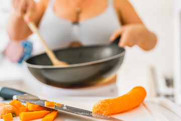 Sexual fantasies of housewife in kitchen