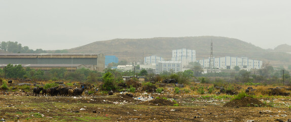 Rainy and polluted landscape in India