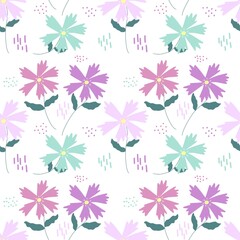 Fototapeta na wymiar Seamless pattern with multicolored flowers. Finished Design for paper, fabric and other items.