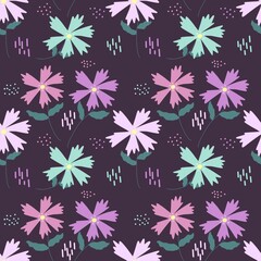 Seamless pattern with multicolored flowers. Finished Design for paper, fabric and other items.