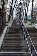 Staircase on Montmartre hill, Paris, France in January