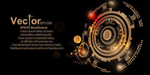 Bitcoin technology circle gold background abstract art banner concept