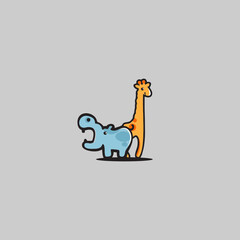 Hippo and giraffe playful logo illustration