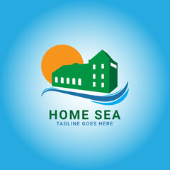 Obraz premium home sea logo,This design is suitable for a company logo related to beaches and housing, such as lodging, hotels, apartments, travel. can also be used as an icon or design in print.