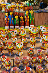 KOLKATA, WEST BENGAL , INDIA - JANUARY 12TH 2014 : Wooden Artworks of handicraft, on display during the Handicraft Fair in Kolkata - the biggest handicrafts fair in Asia.