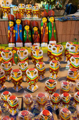 KOLKATA, WEST BENGAL , INDIA - JANUARY 12TH 2014 : Wooden Artworks of handicraft, on display during the Handicraft Fair in Kolkata - the biggest handicrafts fair in Asia.