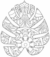 Monstera leaf. Retro zentangle stylized in vector for coloring