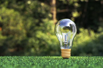 The concept of an eco-friendly energy source. Light bulb on the grass. 3d render.