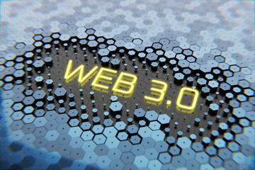 concept of decentralized, technology and upgrade web 3.0. WEB 3.0 sign on an abstract and...