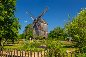 Naklejka na ściany i meble Dutch type windmill, Wdzydze Kiszewskie, Poland.