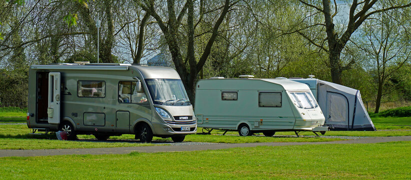 Hymer campervan Caravan and tent on campste.