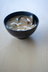 miso soup with clams, tofu and noodle
