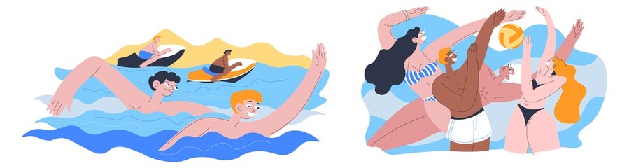 Obraz premium Summer recreation and fun, swimming and volleyball