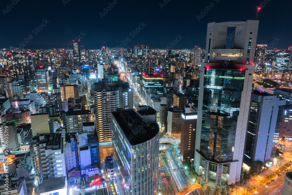 Wall mural 大阪市 夜の梅田 高層ビル群 大阪駅前第3ビルから