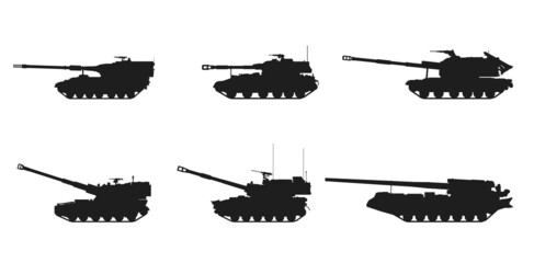 self-propelled howitzer set. army artillery systems. vector icons for military iweb design