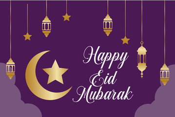 Decorative eid mubarak islamic banner with crescent moon