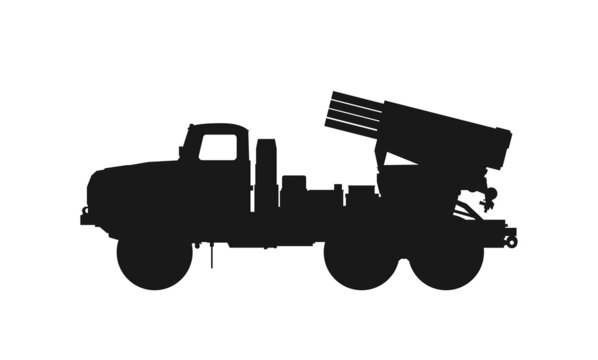 bm-21 grad multiple launch rocket system. war, weapon and army symbol. vector image for military web design