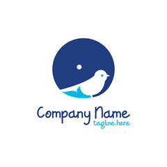 blue bird logo vector with whale jumping