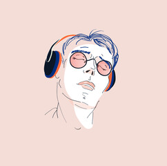man with headphones and glasses. portrait. sketch