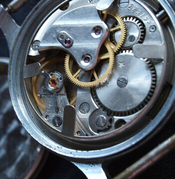 close up of vintage watch movement